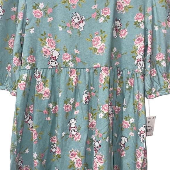 Disney Aristocats Marie Pink Blue Floral Design Short Sleeve Pullover Dress XL - Picture 3 of 7
